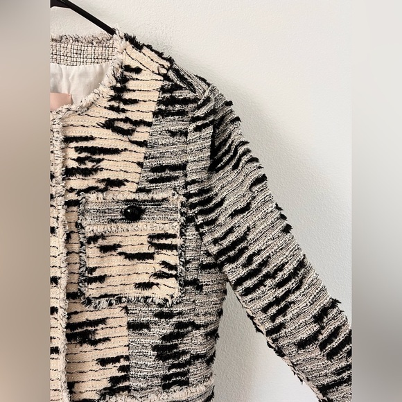 NWT Rebecca Taylor Patched Cream Black Button Front Tweed Jacket Size 6 - Picture 8 of 15